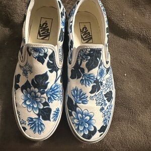 Vans Blue Floral Slip-On Shoes